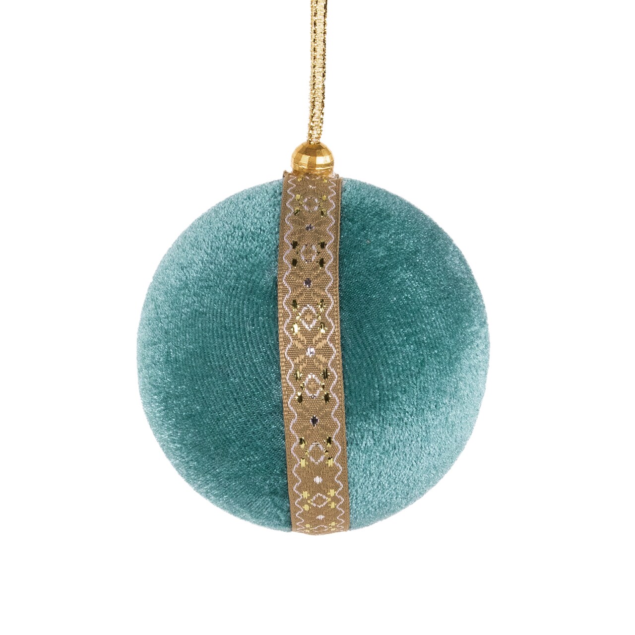 Northlight 3.25&#x22; Teal Green and Gold Velour Round Ball Christmas Ornament